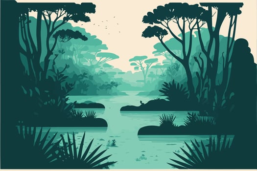 river in natural environment jungle vector