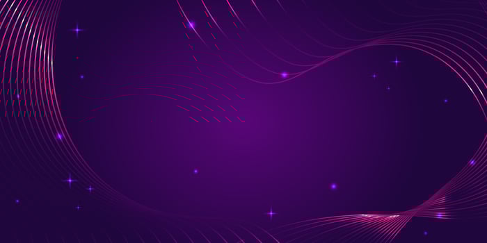 Abstract purple background. Rectangular banner template with shiny wave lines. Glowing decor elements. Background with copy space. Vector illustration