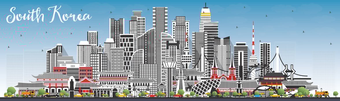 South Korea City Skyline with Gray Buildings and Blue Sky. vector