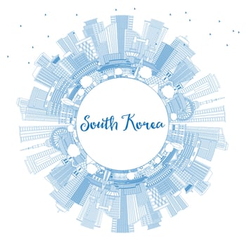 Outline South Korea City Skyline with Blue Buildings and Copy Space. vector