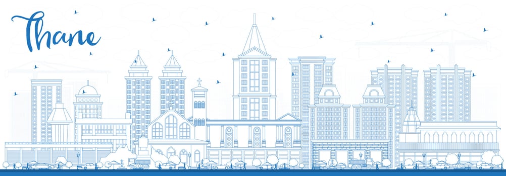 Outline Thane India City Skyline with Blue Buildings. vector