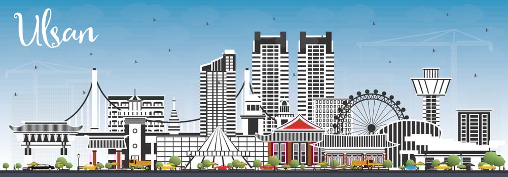Ulsan South Korea City Skyline with Color Buildings and Blue Sky. vector