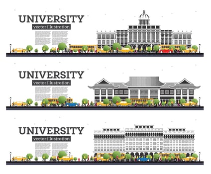 University Campus Set. Study Banners Isolated on White. Vector Illustration.