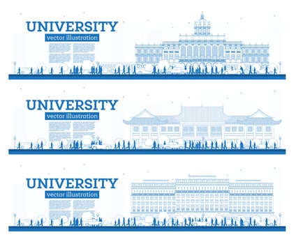 Outline University Campus Set. Study Banners. Vector Illustration.