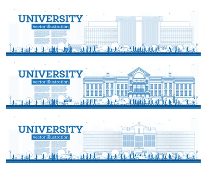 Outline University Campus Set. Study Banners. Vector Illustration. Students Go to the Main Building of University.