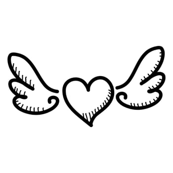 Heart with wings icon with hand draw style vector