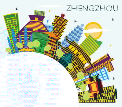 Zhengzhou China City Skyline with Color Buildings, Blue Sky and Copy Space. vector