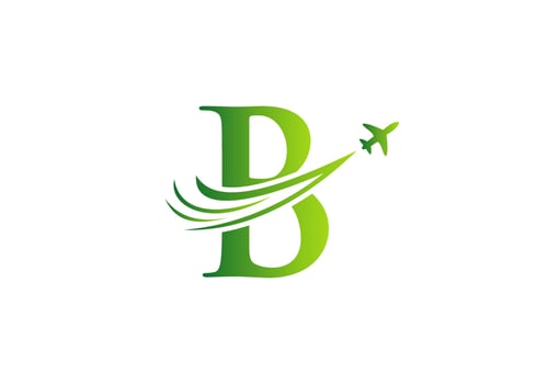 Letter B Travel Logo Design Concept With Flying Airplane Symbol vector