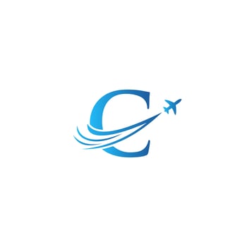Letter C Travel Logo Design Concept With Flying Airplane Symbol vector