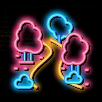 park alley and trees neon glow icon illustration vector