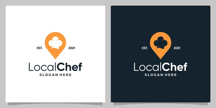 Map pin location symbol with chef hat and business card design. vector