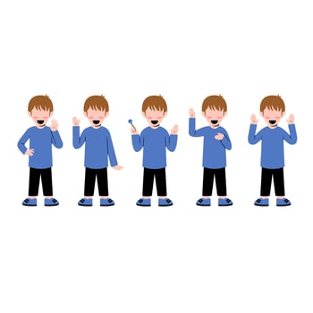 Set Of Little Boy Character Waving Hand vector