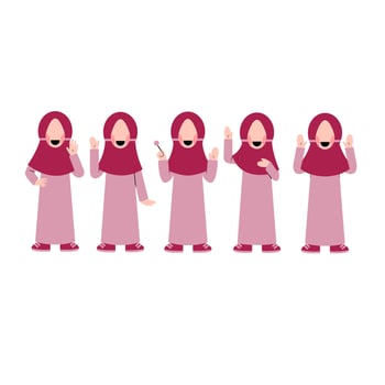 Set Of  Hijab Kid Character Waving Hand vector