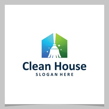 Inspiration logo design clean broom with house logo. Premium vector