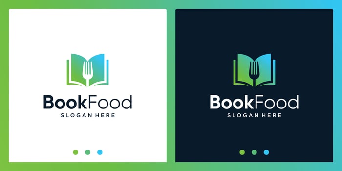 Open book logo design inspiration with spoon fork design logo. Premium Vector