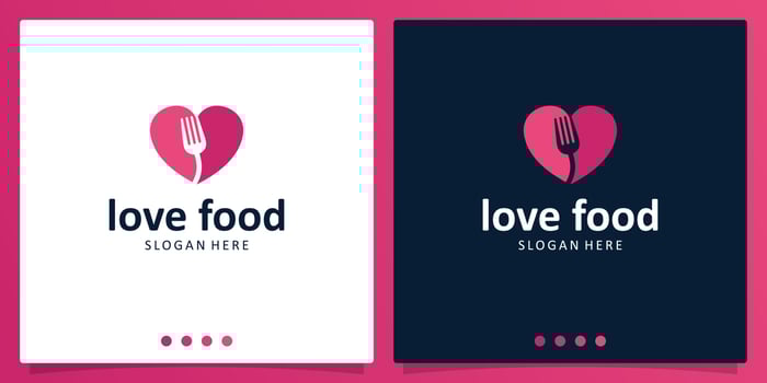 Heart and utensils food love concept logo inspiration for restaurant. Premium vector