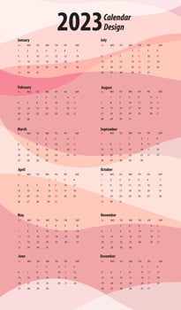 English minimal calendar with black numbers, week start from Monday to Sunday year 2023, template format, Liquid shape abstract background for cover calendar vector