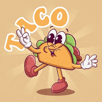 Cute food taco illustration hand drawn trendy cartoon element retro style vector