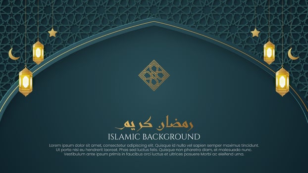 Ramadan Kareem Blue Luxury Islamic Arch Background with Decorative Ornaments and Arabic Style Pattern vector