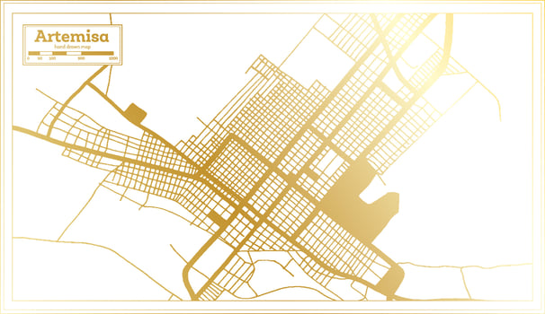 Artemisa Cuba City Map in Retro Style in Golden Color. Outline Map. vector