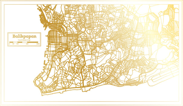 Balikpapan Indonesia City Map in Retro Style in Golden Color. Outline Map. vector