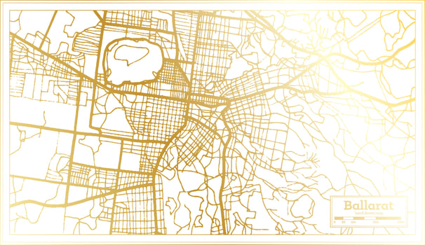 Ballarat Australia City Map in Retro Style in Golden Color. Outline Map. vector