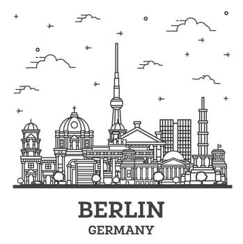 Outline Berlin Germany City Skyline with Historical Buildings Isolated on White. vector
