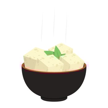 Tofu in bowl. Tofu isolated on white background. Vegetarian nutrition, healthy food. vector