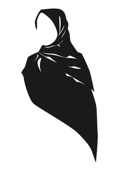 silhouette of hijab muslim woman. veil, women's headscarf. concept of clothing, religion, ramadan, fashion, women. for print, sticker, pattern, etc. black and white vector illustration.