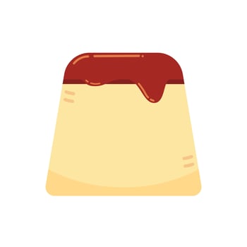 Pudding custard with caramel glaze. flat illustration in cartoon style isolation on a white background. vector