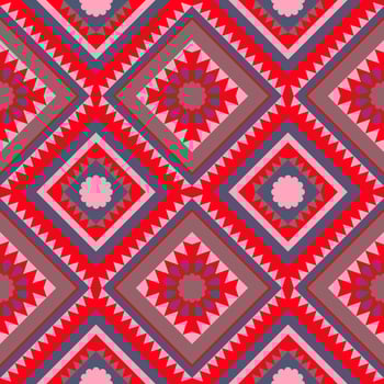 Geometric ethnic pattern with square triangle diagonal abstract ornament design for clothing fabric textiles printing, handcraft, embroidery, carpet, curtain, batik, wallpaper wrapping, vector drawing