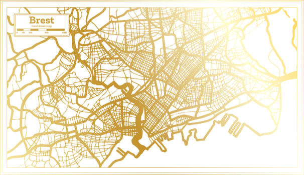 Brest France City Map in Retro Style in Golden Color. Outline Map. vector