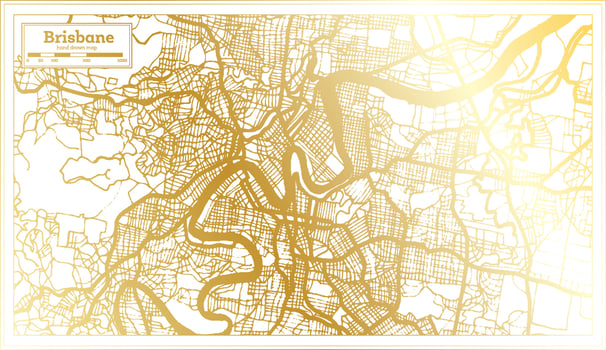 Brisbane Australia City Map in Retro Style in Golden Color. Outline Map. vector