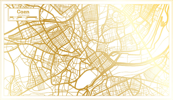 Caen France City Map in Retro Style in Golden Color. Outline Map. vector