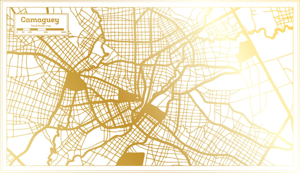 Camaguey Cuba City Map in Retro Style in Golden Color. Outline Map. vector