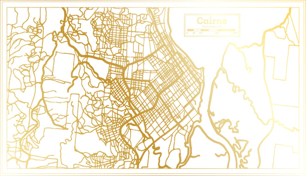 Cairns Australia City Map in Retro Style in Golden Color. Outline Map. vector