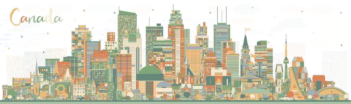 Canada City Skyline with Color Buildings. vector