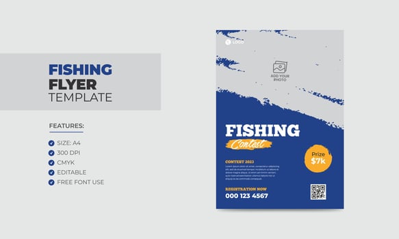 Fishing contest flyer template editable fishing poster design vector