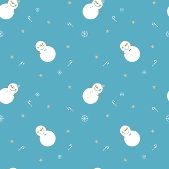 seamless hand drawing snowman, candy cane,star, snowflake repeat pattern in blue background, holiday winter season weather element, merry christmas and happy new year, flat vector illustration design