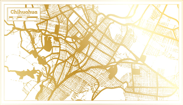 Chihuahua Mexico City Map in Retro Style in Golden Color. Outline Map. vector
