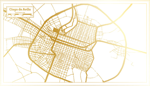 Ciego de Avila Cuba City Map in Retro Style in Golden Color. Outline Map. vector
