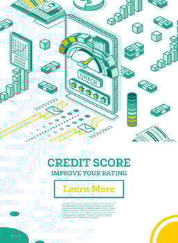Isometric Mobile Application for Checking Personal Credit Score. vector