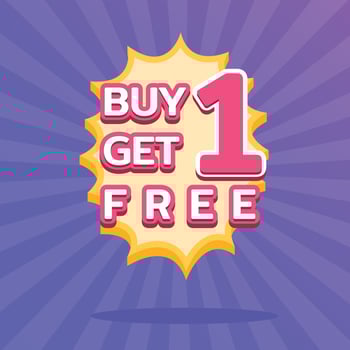 Buy 1 get 1 free, starburst label, shopping font, Promotion label sale, promotion discount banner templates vector