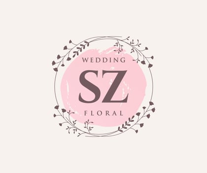 SZ Initials letter Wedding monogram logos template, hand drawn modern minimalistic and floral templates for Invitation cards, Save the Date, elegant identity. vector