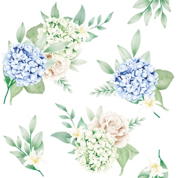 seamless pattern Floral hydrangea watercolor vector