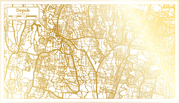 Depok Indonesia City Map in Retro Style in Golden Color. Outline Map. vector