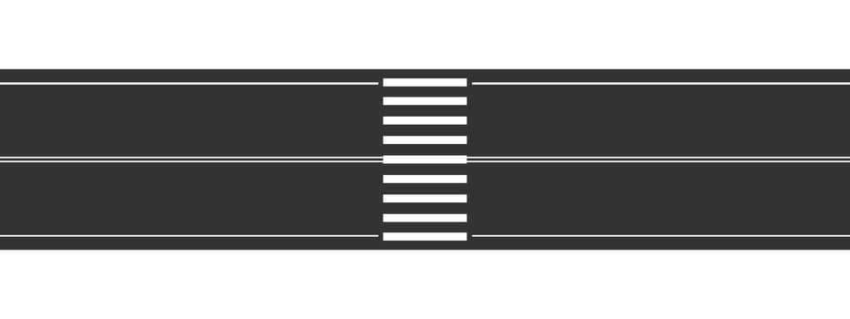 Empty straight road with crosswalk marking. Top aerial view. Seamless roadway horizontal template. Transport element of city map vector