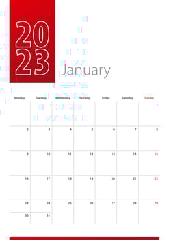 January 2023 calendar design. Week starts on Monday. Vertical calendar template. vector