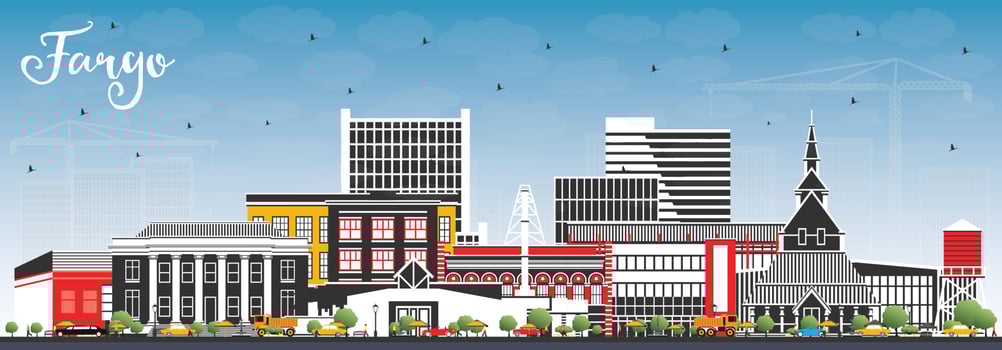 Fargo North Dakota City Skyline with Color Buildings and Blue Sky. vector