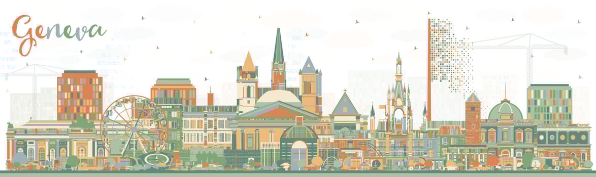 Geneva Switzerland City Skyline with Color Buildings. vector